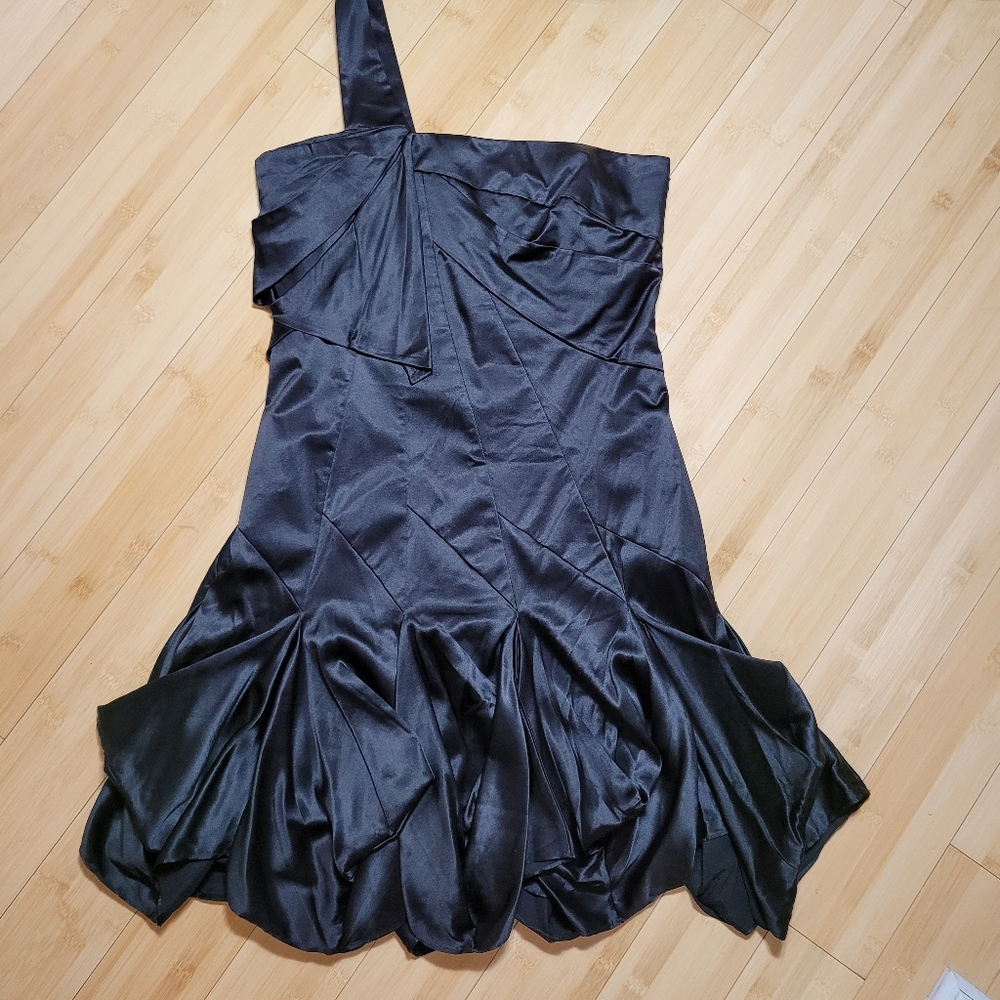 Karen Millen Women's Cocktail Dress Silk Pleats One Shoulder Black Size 8